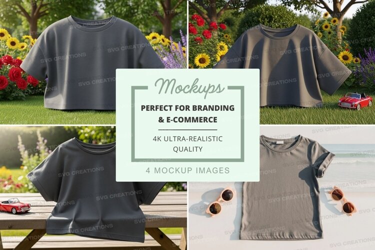 Mockup: casual summer t-shirts in a garden setting example image 1