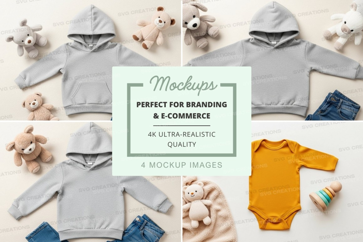 Mockup of baby clothing and toys