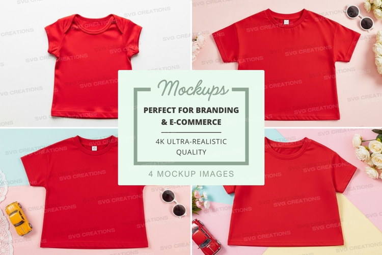 Mockup: collection of red t-shirts for children