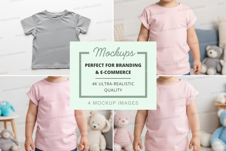 Mockup: kids' t-shirt in pink and gray
