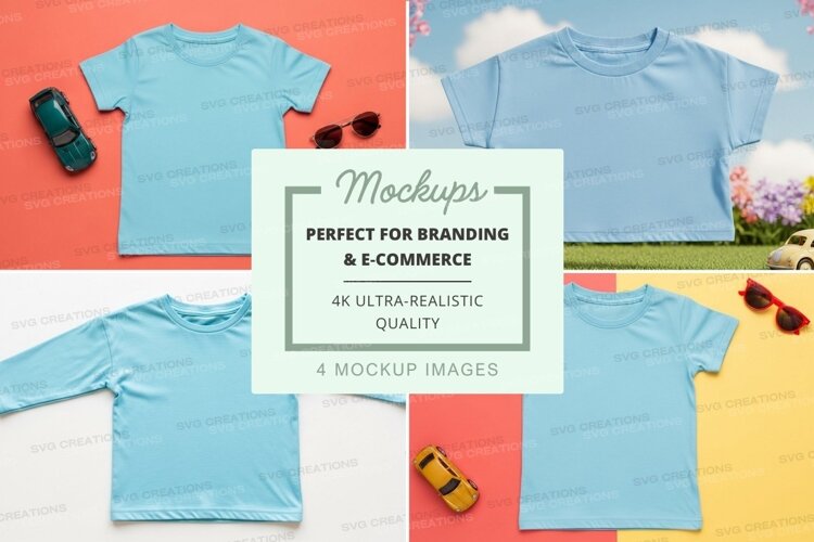 Mockup collection of light blue t-shirts example image 1