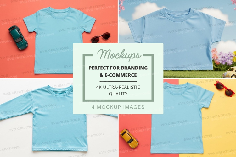 Mockup collection of light blue t-shirts