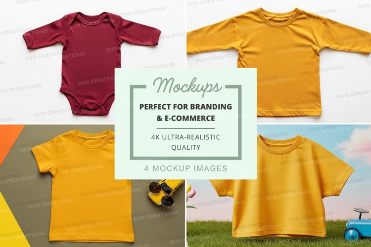 Mockup: collection of baby clothing items