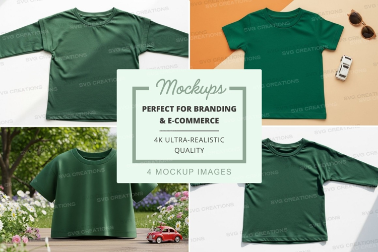 Mockup: green long-sleeve t-shirt in various settings