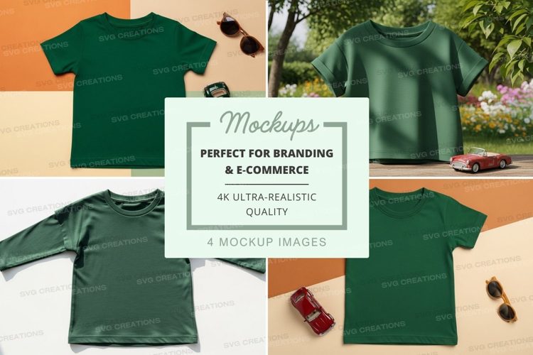 Mockup: green kids' t-shirts and long-sleeve shirts