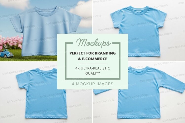Mockup of light blue t-shirts example image 1