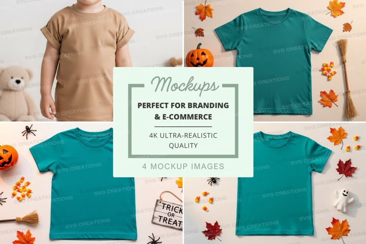 Mockup of children's t-shirts with autumn theme