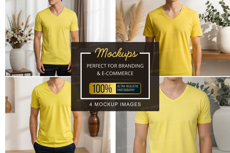 Yellow v-neck t-shirt mockup