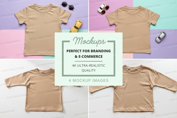 Mockup: various views of a beige t-shirt example image 1