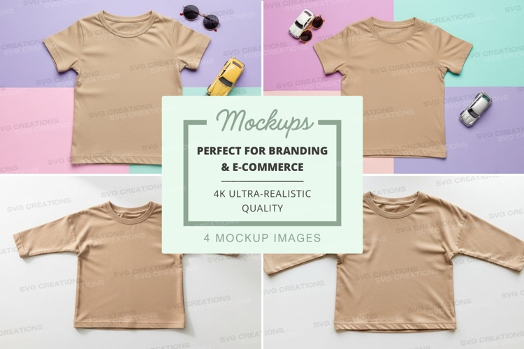 Mockup: various views of a beige t-shirt