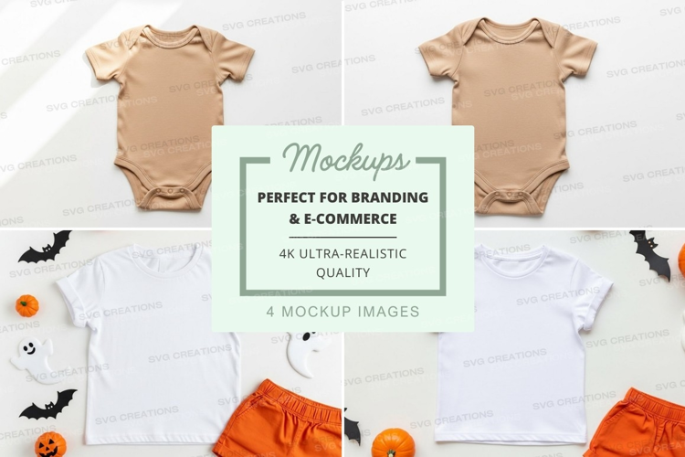 Mockup: halloween themed baby and toddler clothes