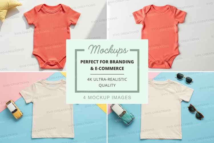 Mockup: pastel baby clothes and accessories