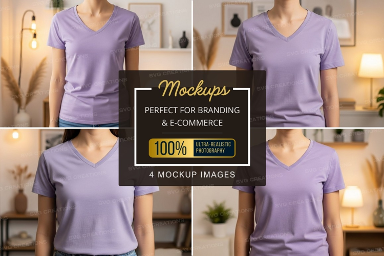 Purple v-neck t-shirt mockup