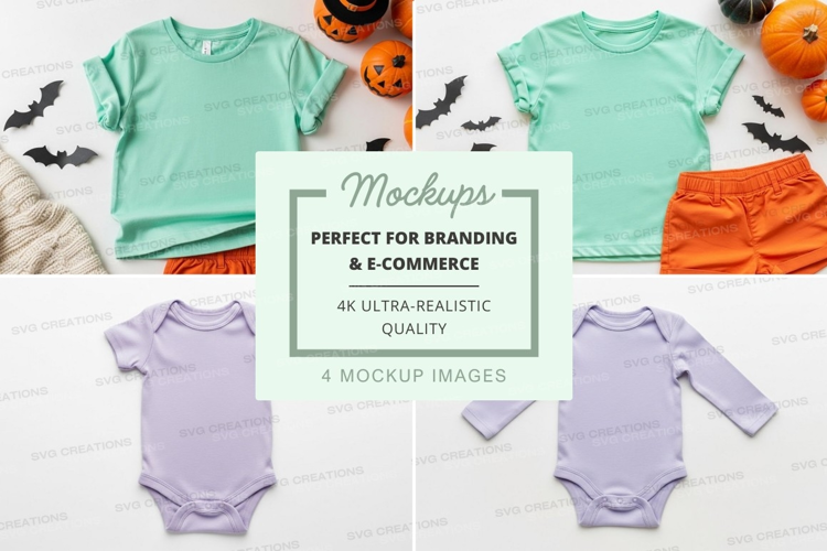 Mockup: halloween-themed baby and toddler clothing