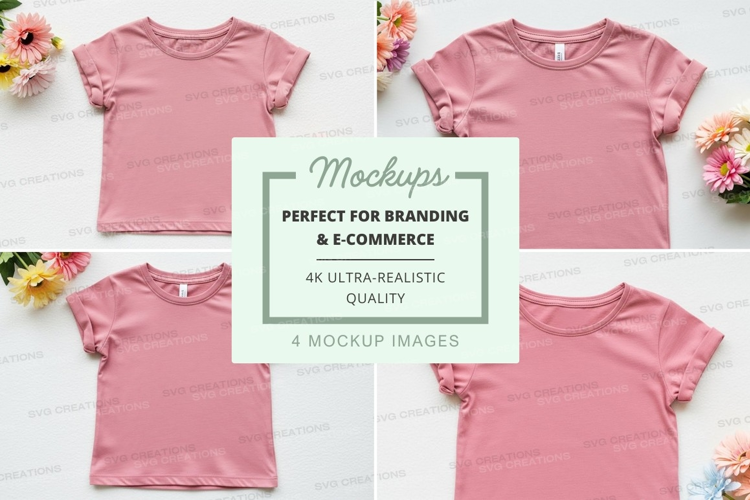 Mockup: pink t-shirts with flowers