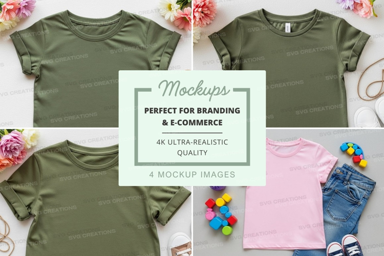 Mockup: kids t-shirts with accessories