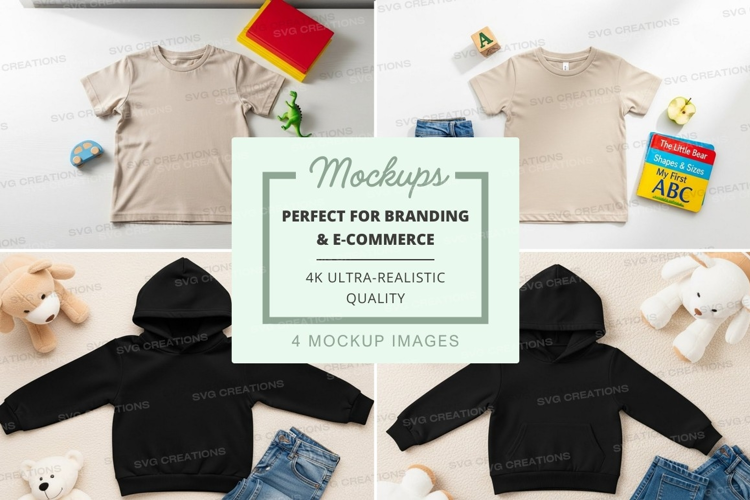 Mockup of children's clothing and toys