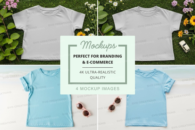 Mockup: children's t-shirts in natural and beach settings