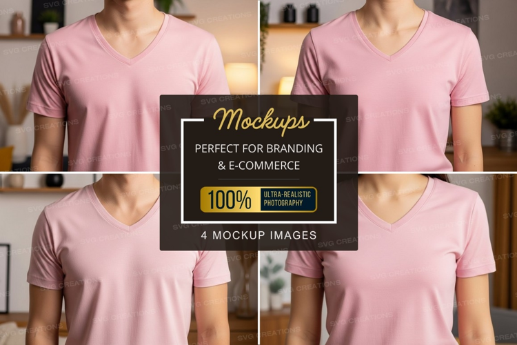 Pink v-neck t-shirt mockup