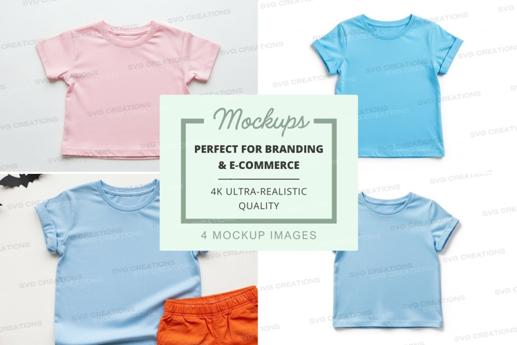 Mockup: assorted children's t-shirts and shorts