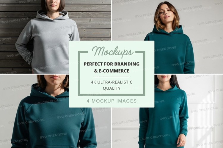 Hoodie mockup in light gray and teal colors
