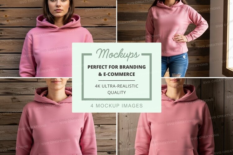 Pink hoodie mockup with models example image 1