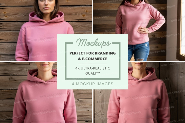 Pink hoodie mockup with models