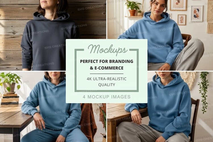 Hoodie mockup in blue and dark blue colors example image 1