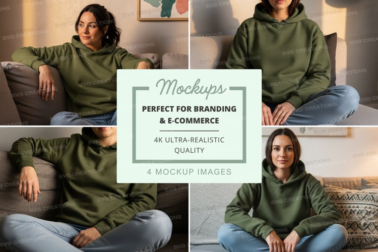 Hoodie mockup - green oversized hoodie on various models