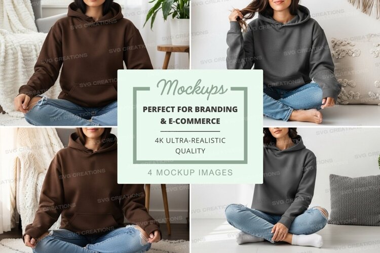 Hoodie mockup in brown and gray colors example image 1