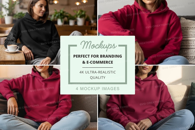 Group of people wearing hooded sweatshirts mockup