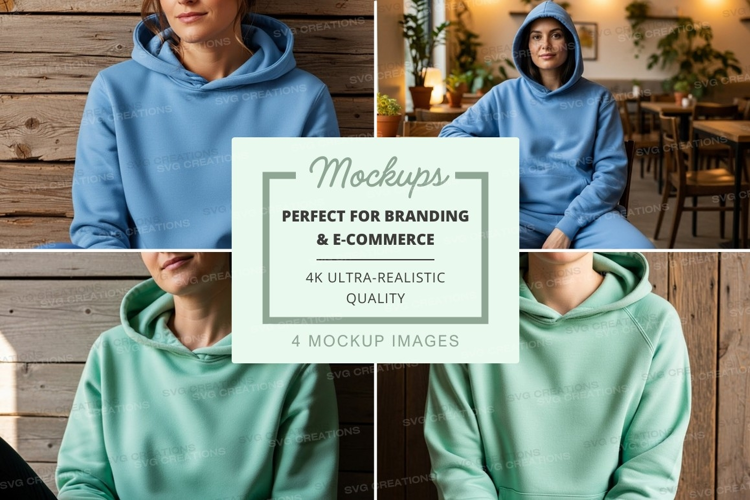 Hoodie mockup with models in blue and green