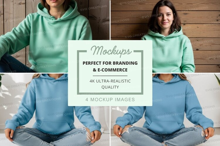 Hoodie mockup in light green and light blue colors example image 1