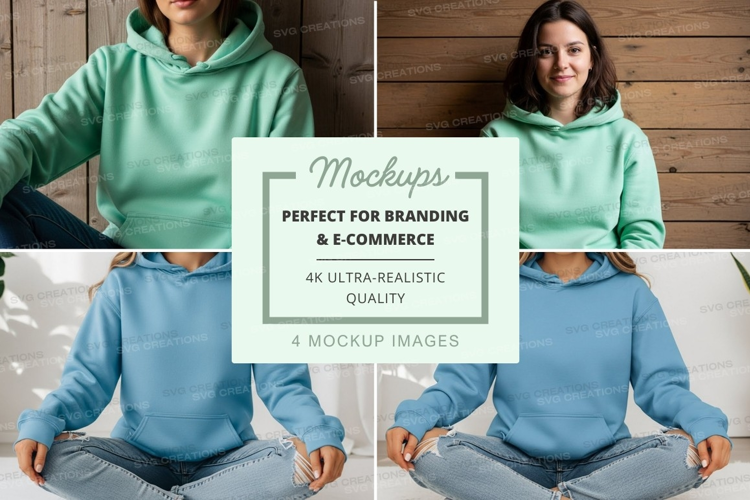 Hoodie mockup in light green and light blue colors