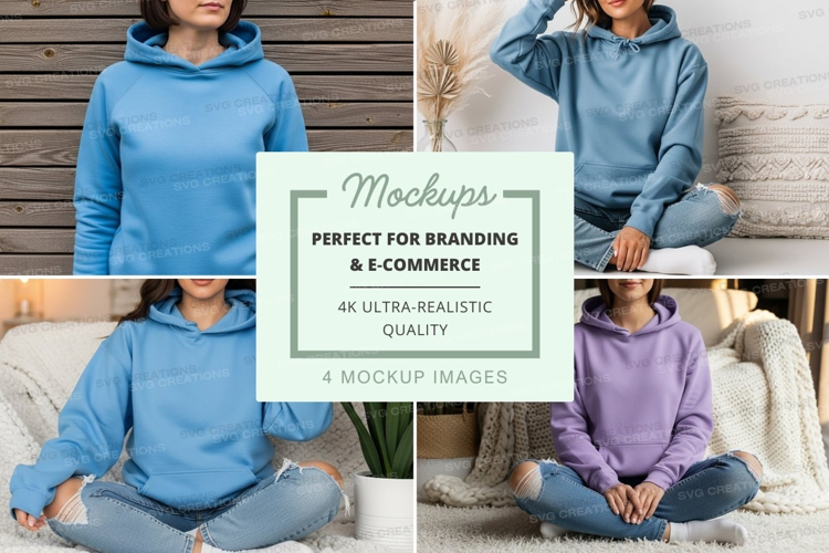 Hoodie mockup with models in relaxed indoor setting