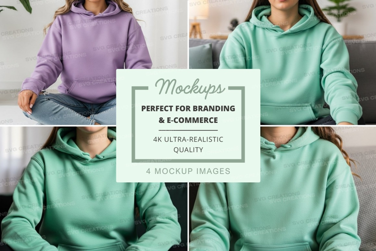 Hoodie mockup with multiple models in relaxed setting