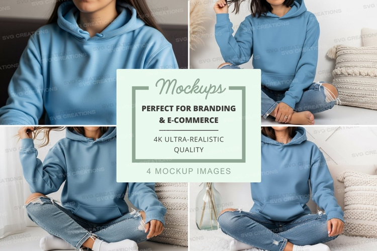 Light blue hoodie mockup with model