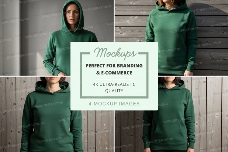 Green hoodie mockup with multiple views