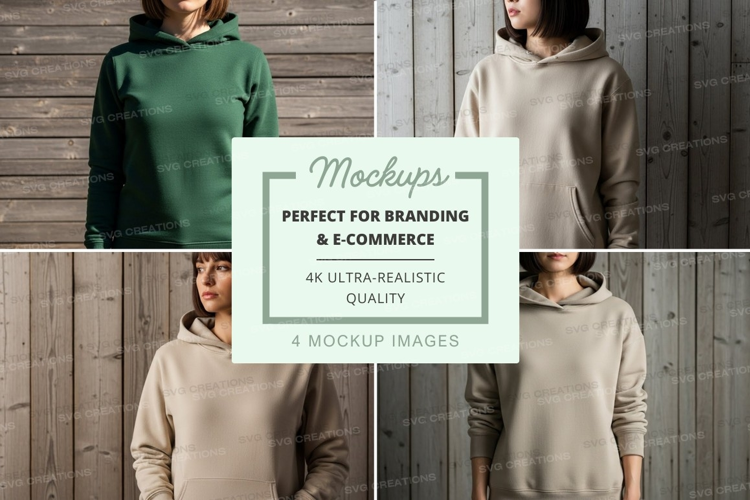 Hoodie mockup on model with wooden background