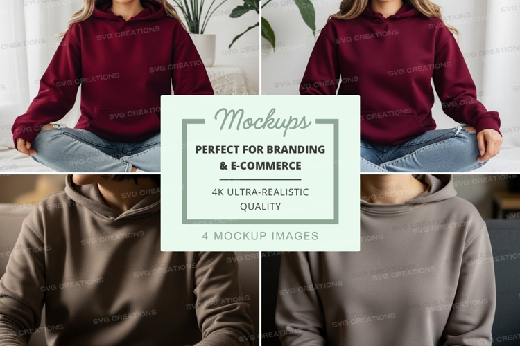 Hoodie mockup - women meditating in red and men in gray