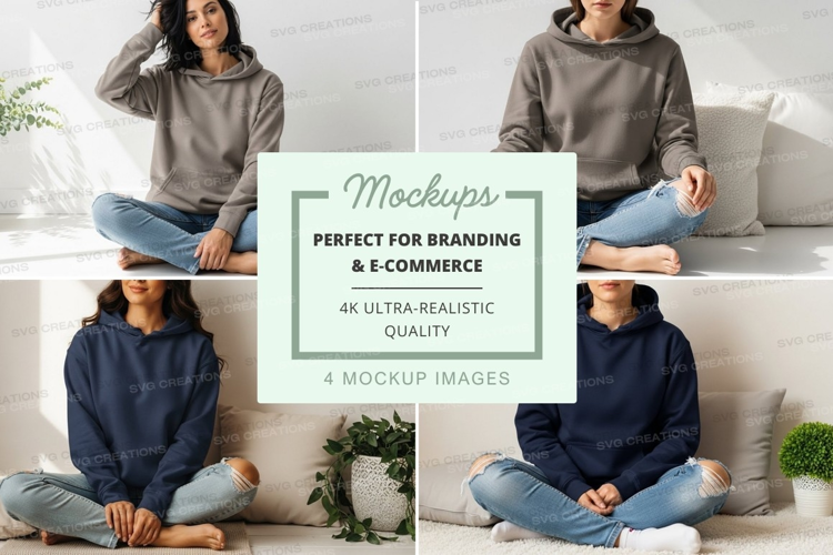 Hoodie mockup with models in relaxed positions