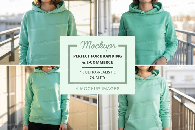 Mint green hoodie mockup with model