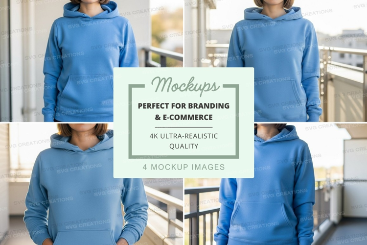 Hoodie mockup - light blue, front and back views