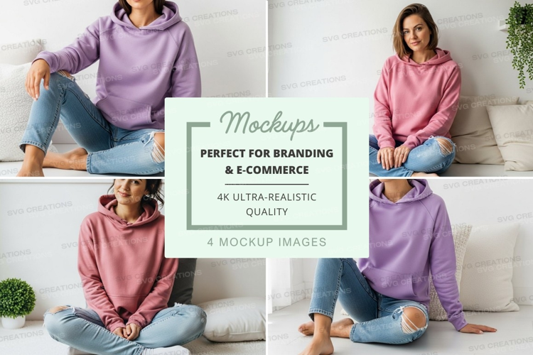 Hoodie mockup with models in pastel colors