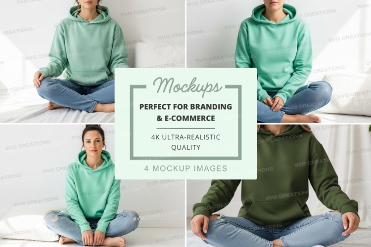 Hoodie mockup - women's relaxed fit hoodie in green and oliv