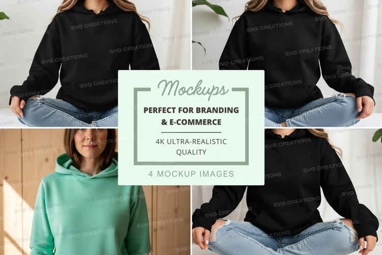 Hoodie mockup with model in meditation pose example image 1