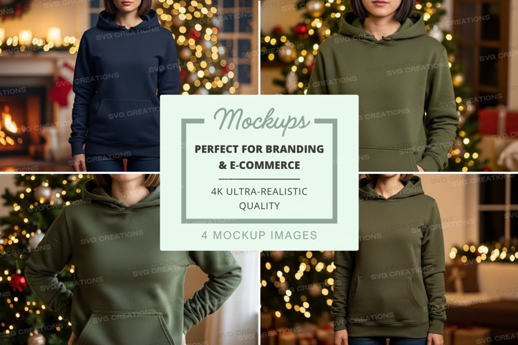 Christmas hoodie mockup in blue and green
