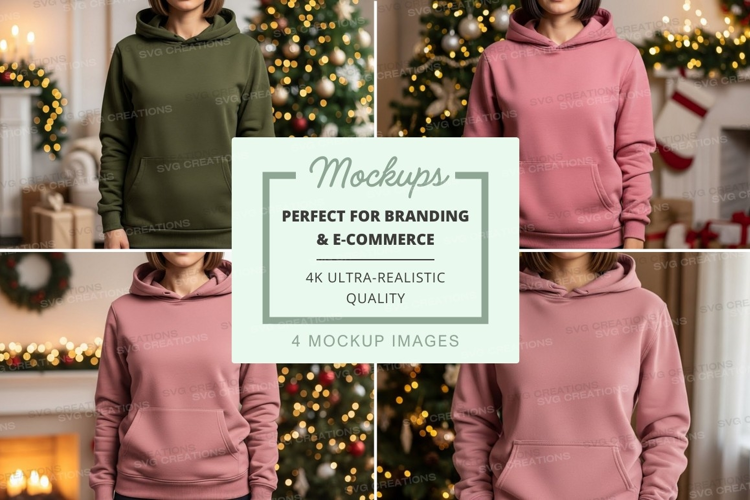 Hoodie mockup in green and pink colors with christmas theme