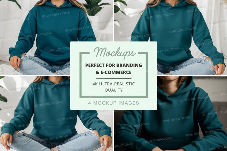 Hoodie mockup - teal color, front and back views