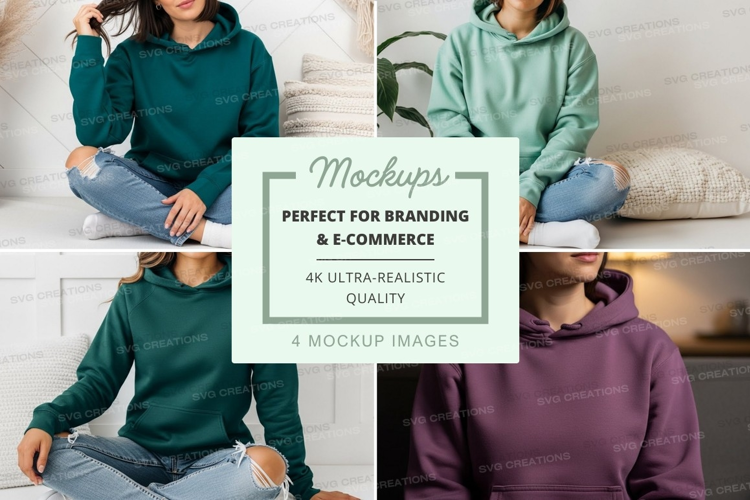Hoodie mockup with models in indoor setting